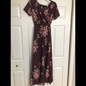 Maroon floral jumpsuit maxi